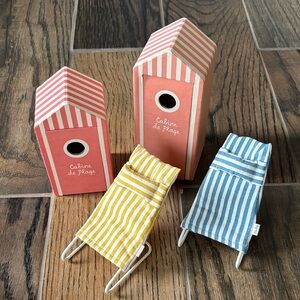 Maileg Striped Beach Cabanas and Chair Set